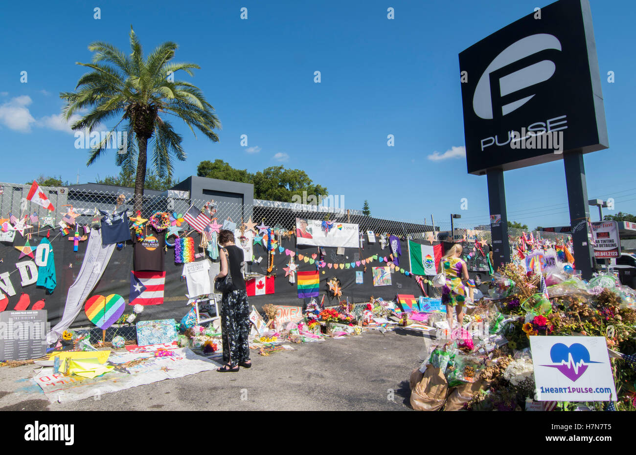 Orlando Florida Pulse night club tragedy shooting memorial at gay bar by terrorist on June 12, 2016 Stock Photo