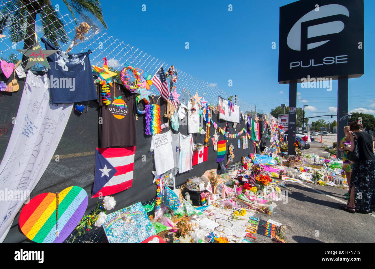 Orlando Florida Pulse night club tragedy shooting memorial at gay bar by terrorist on June 12, 2016 Stock Photo