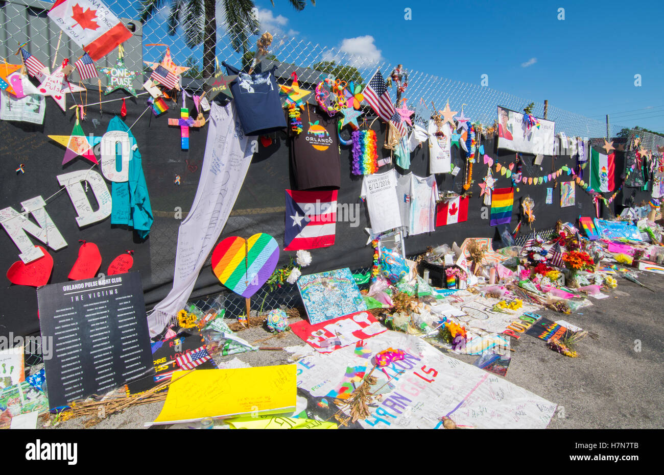 Orlando Florida Pulse night club tragedy shooting memorial at gay bar by terrorist on June 12, 2016 Stock Photo