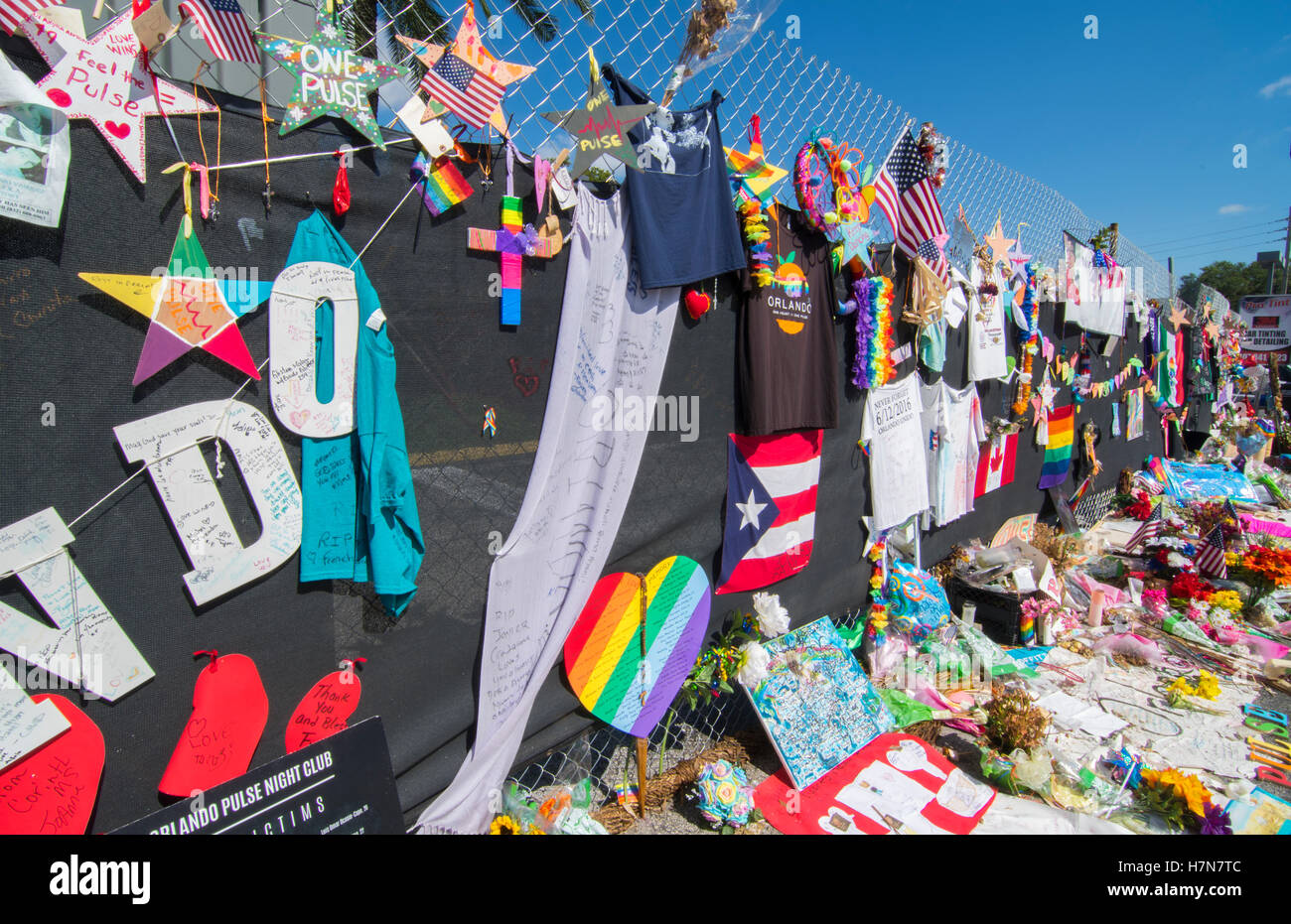 Orlando Florida Pulse night club tragedy shooting memorial at gay bar by terrorist on June 12, 2016 Stock Photo