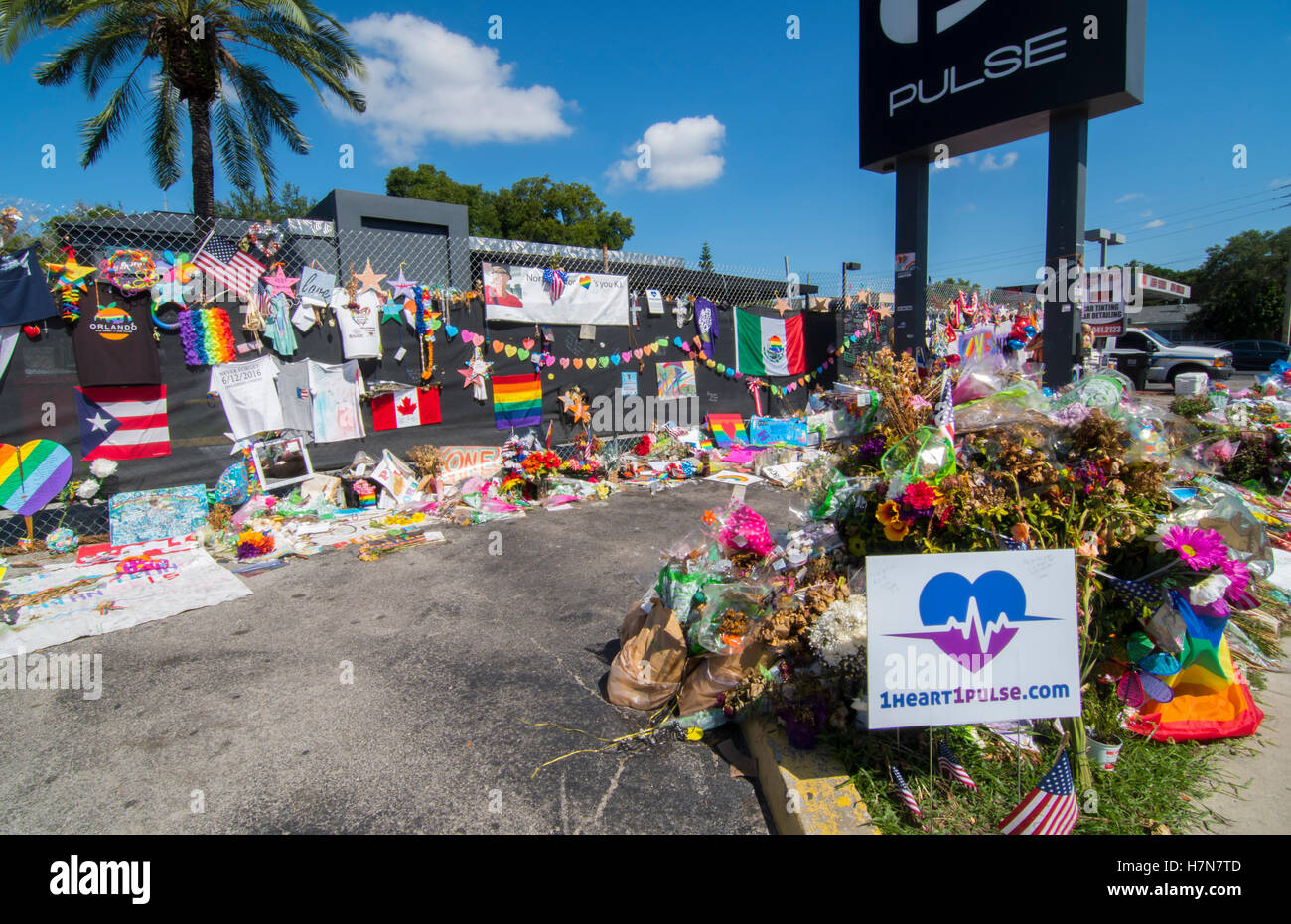 Orlando Florida Pulse night club tragedy shooting memorial at gay bar by terrorist on June 12, 2016 Stock Photo