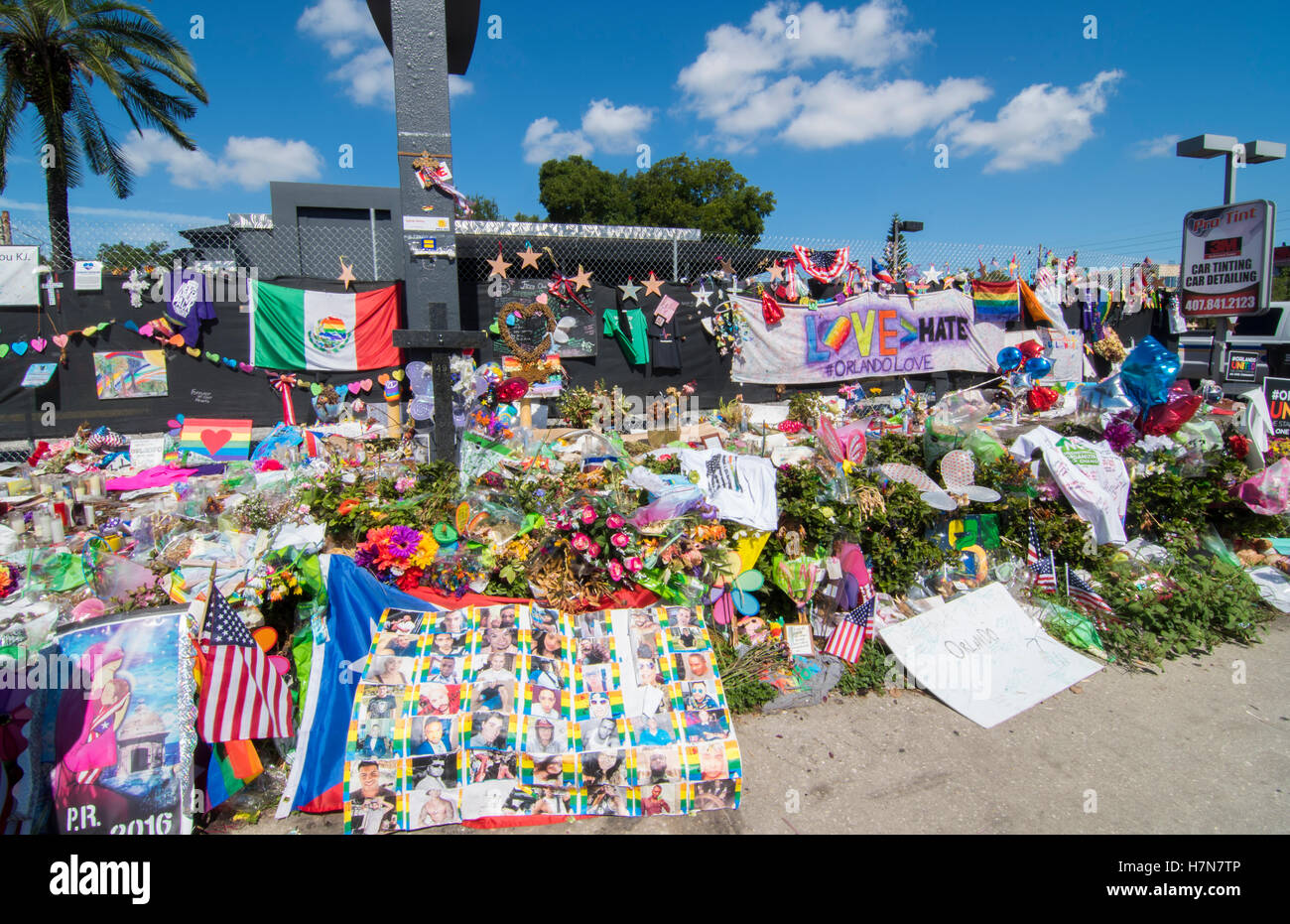 Orlando Florida Pulse night club tragedy shooting memorial at gay bar by terrorist on June 12, 2016 Stock Photo