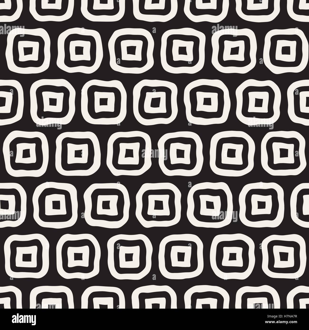 Vector Seamless Black and White Hand Drawn Rounded Rectangles Pattern. Abstract Freehand Background Design Stock Vector
