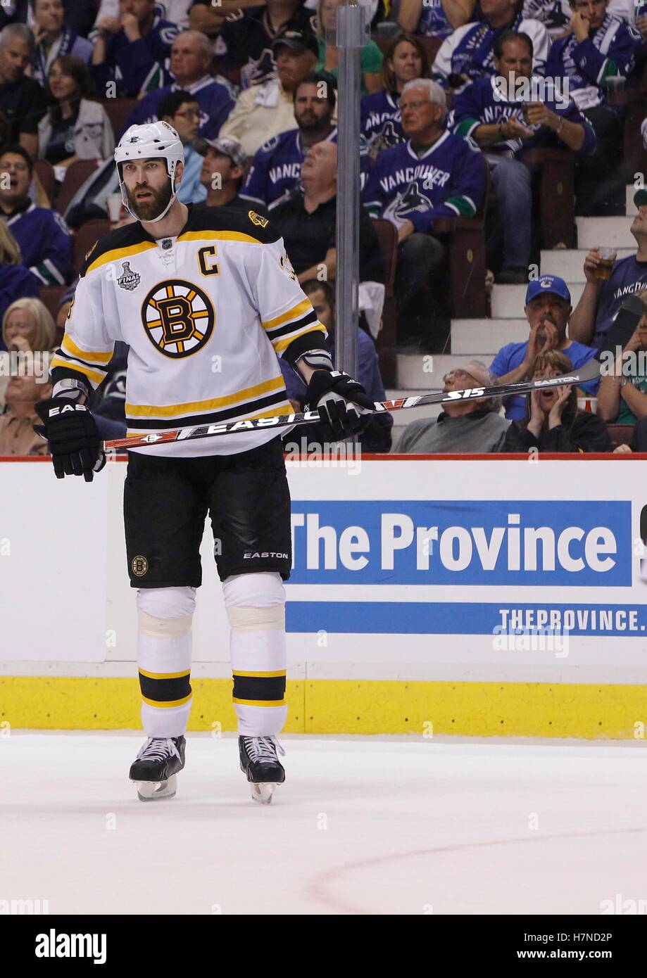 June 4, 2011; Vancouver, BC, CANADA; Boston Bruins defenseman Zdeno Chara during game two of the 2011 Stanley Cup Finals against the Vancouver Canucks at Rogers Arena. The Canucks won 3-2 in overtime. Stock Photo