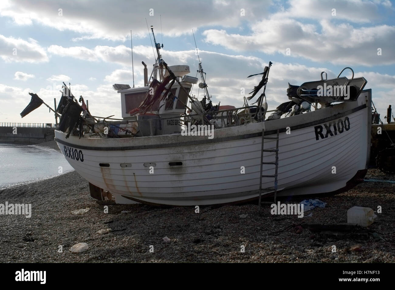 A fishing boat sits on Stade Beach in Hastings, Britain November 6, 2016. © John Voos Stock Photo