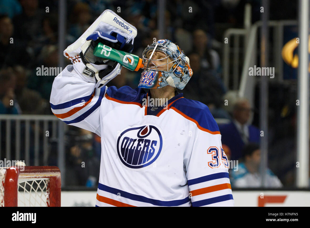 Dec 17, 2011; San Jose, CA, USA; Edmonton Oilers goalie Nikolai ...