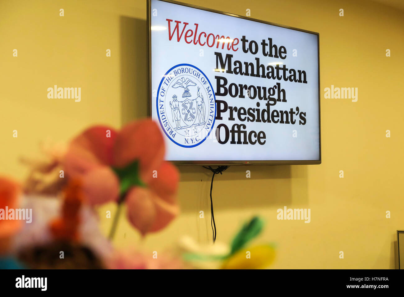 Sign, Manhattan Borough President's Office, NYC, USA Stock