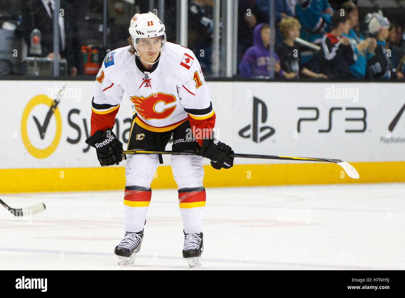 Feb 8, 2012; San Jose, CA, USA; Calgary Flames center Mikael Backlund ...