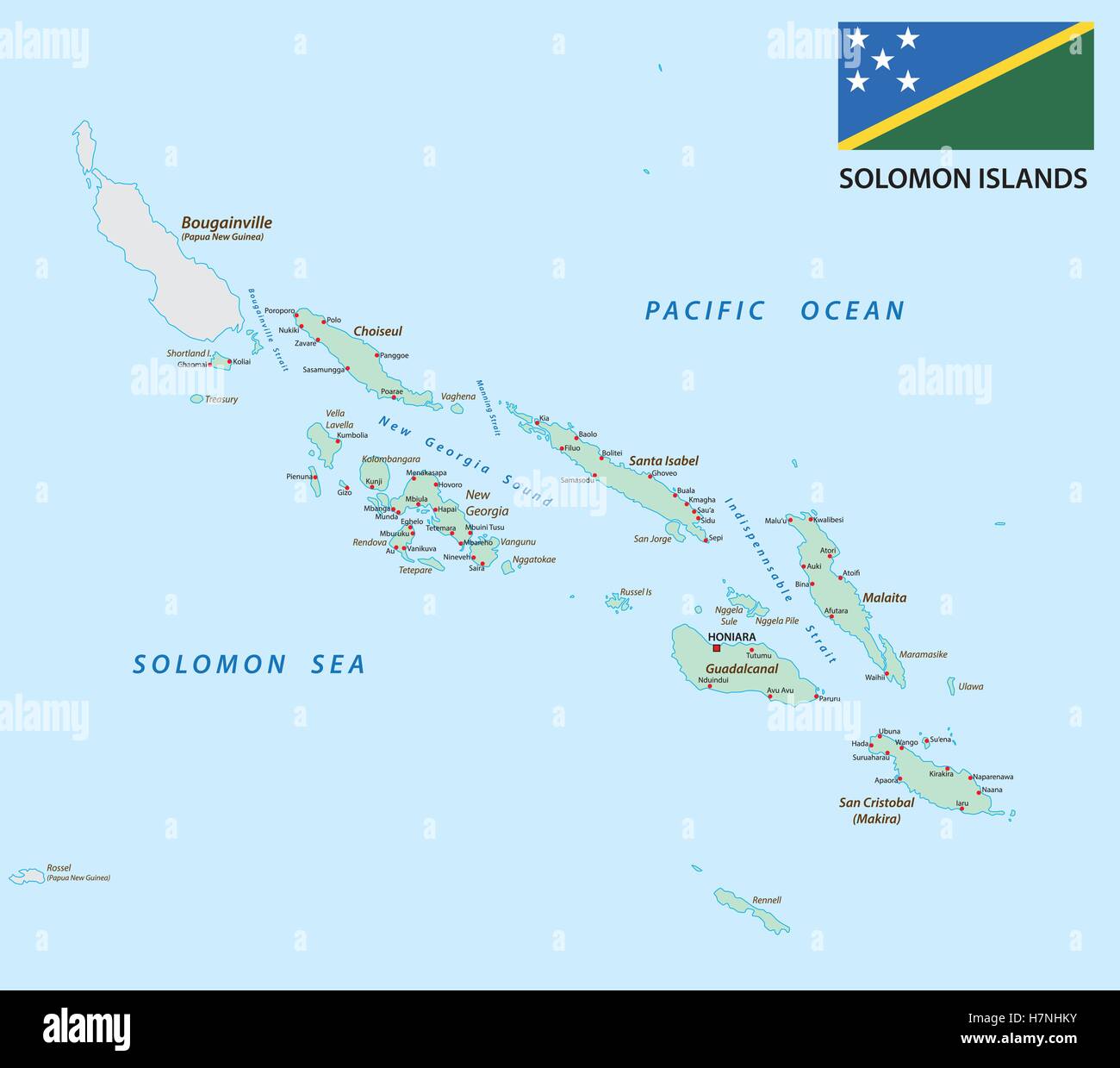 solomon Islands map with flag Stock Vector