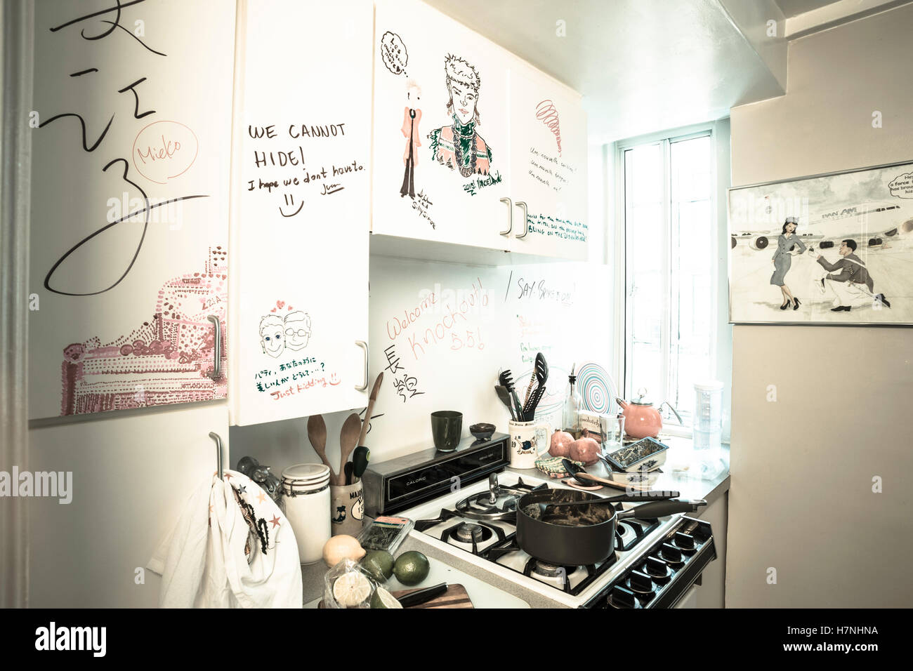 Galley Kitchen in Midtown Manhattan with Artwork on NYC, USA