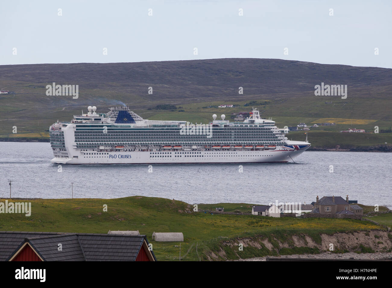 P&O Cruise Ship Azura anchored off Lerwick in Shetland Stock Photo