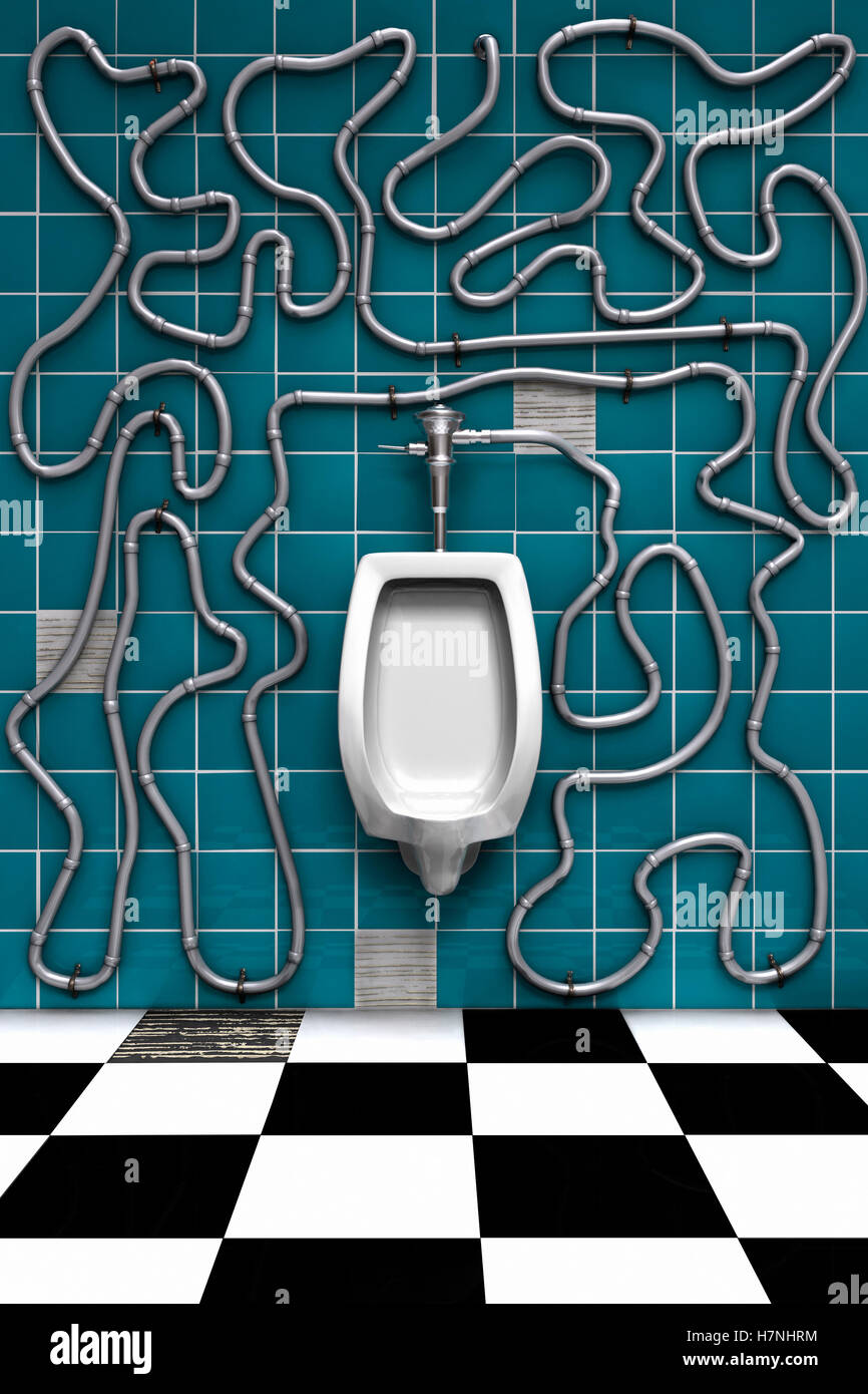 bathroom urinal with complex plumbing Stock Photo Alamy