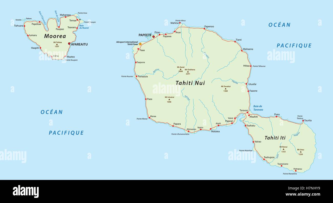 tahiti moorea road map Stock Vector