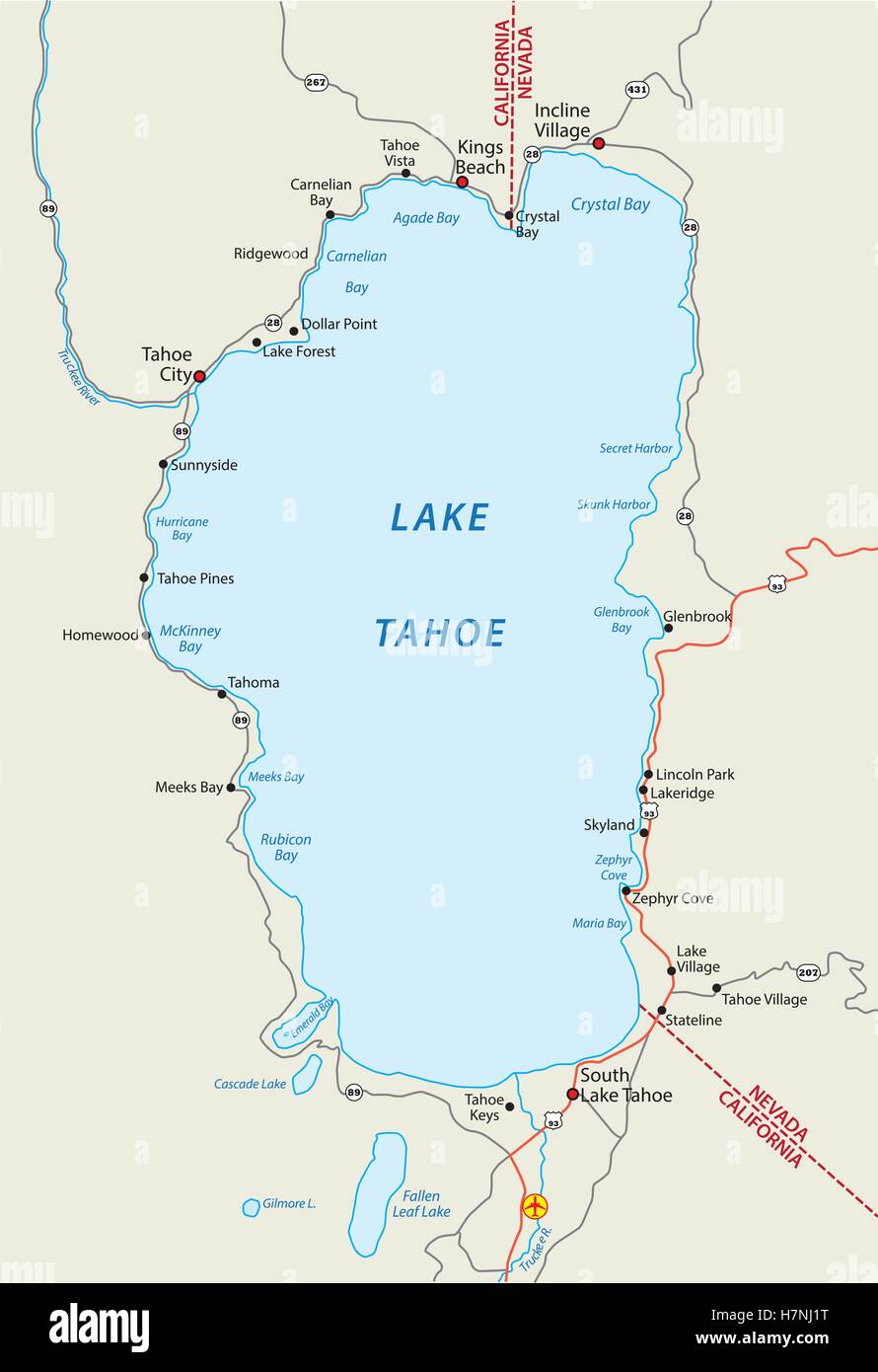 lake tahoe map Stock Vector