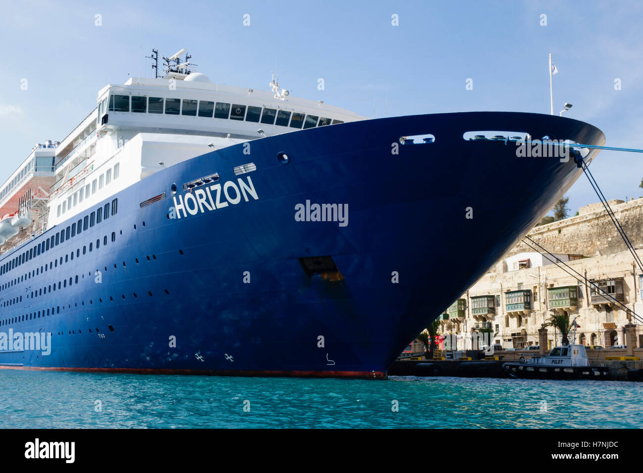 Malta- the Grand Harbour, Valletta. Cruise ship destination, boarding port and stop. Croisieres de France. Stock Photo