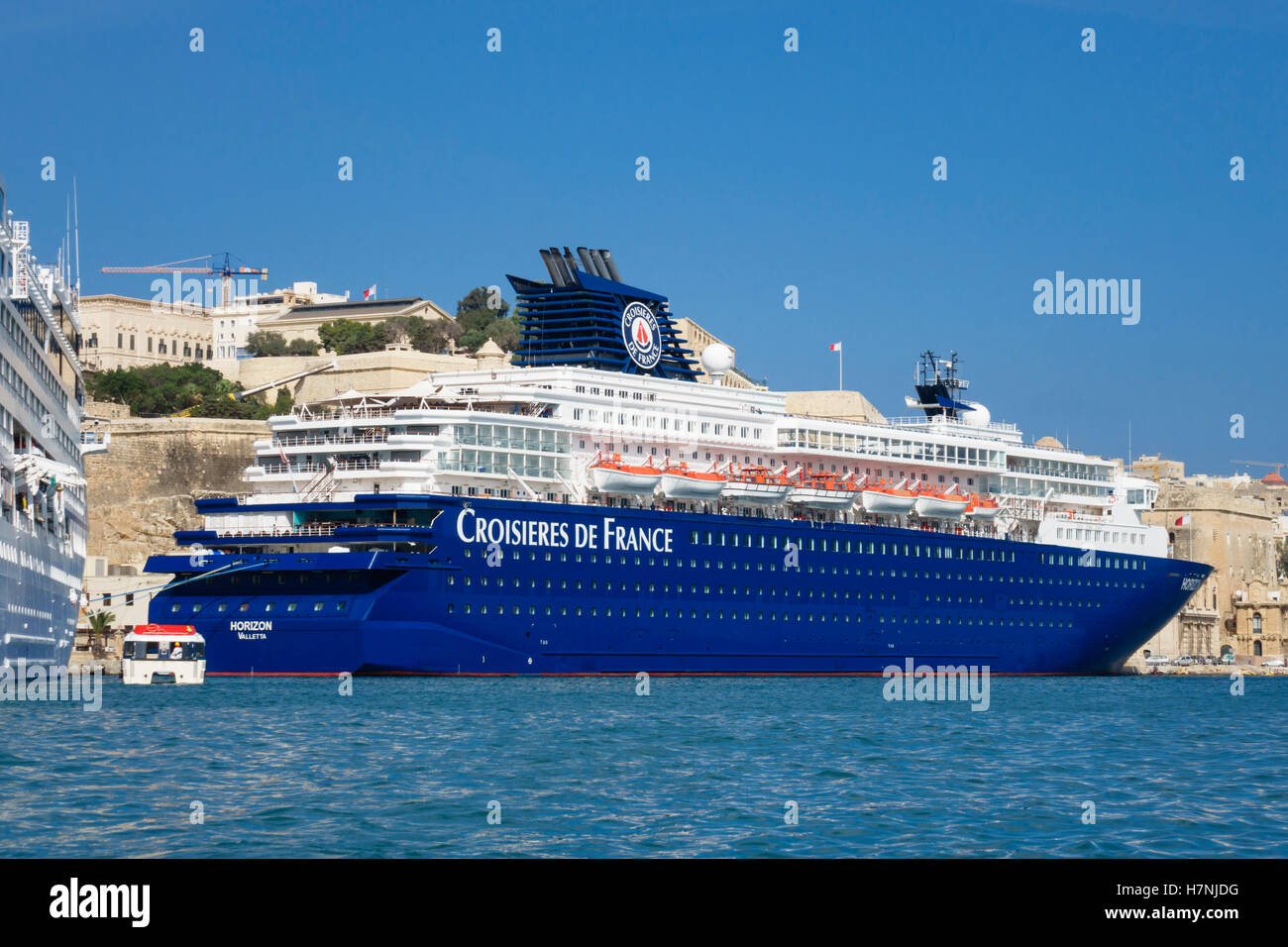 Malta- the Grand Harbour, Valletta. Cruise ship destination, boarding port and stop. Croisieres de France. Stock Photo