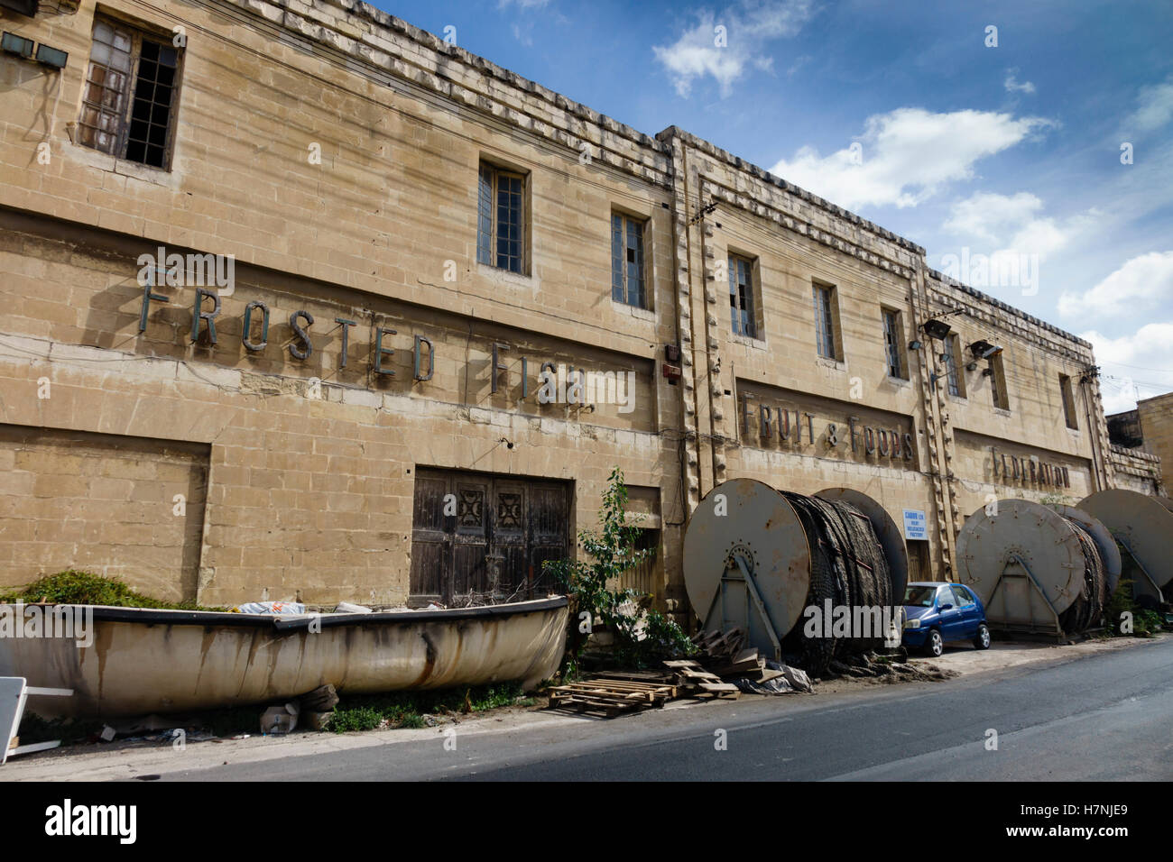 The Five Effs Import Company on Birkirkara wharf, Valletta, Malta. Food import and cold storage company. The Frosted Fish Fruit Stock Photo