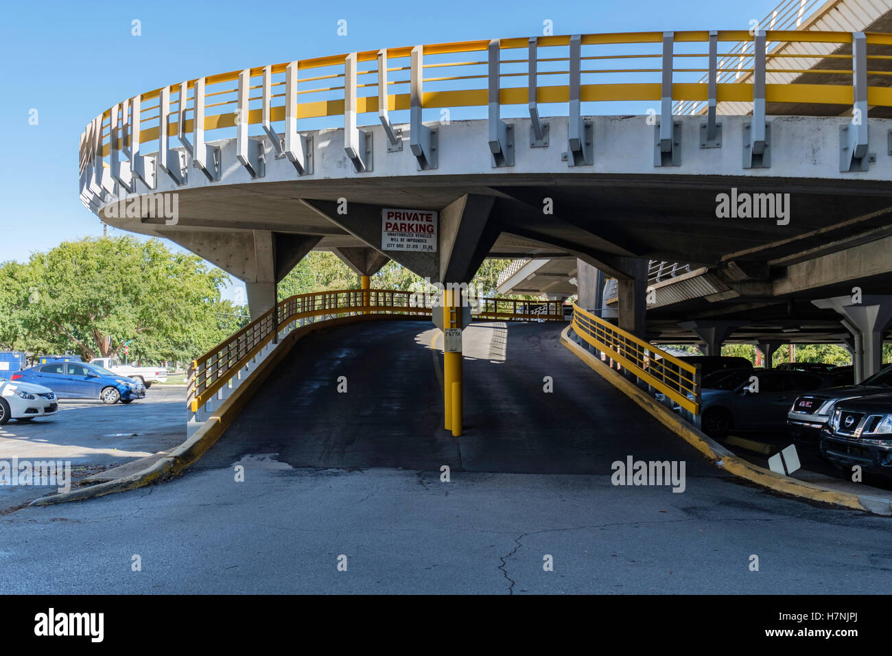A parking garage entrance and levels in midtown Oklahoma City, Oklahoma, USA. Stock Photo