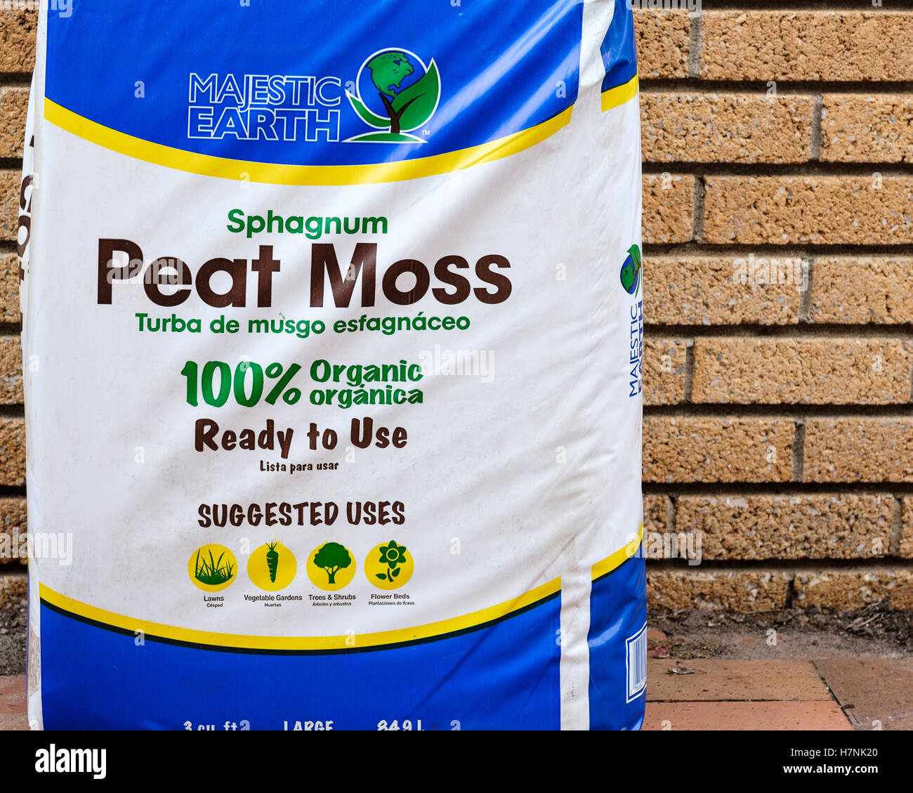 A bag of Sphagnum peat moss for gardening. USA. Stock Photo
