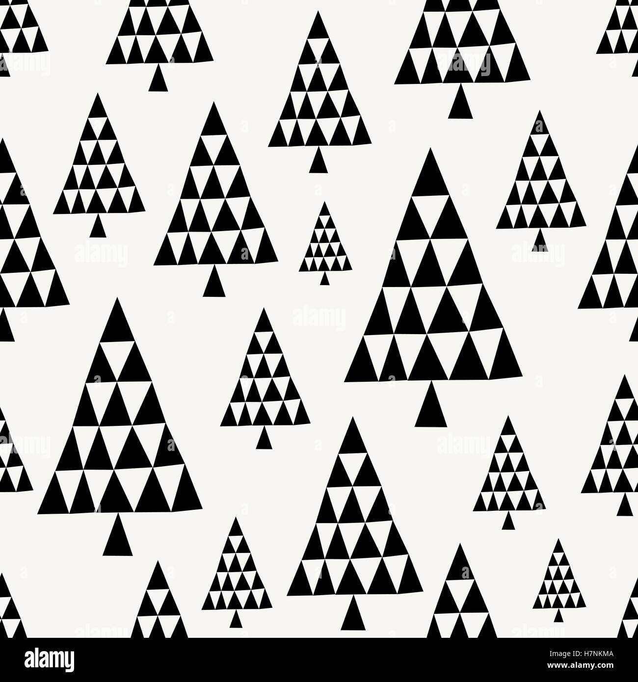 Seamless repeating pattern with geometric Christmas trees in black and ...