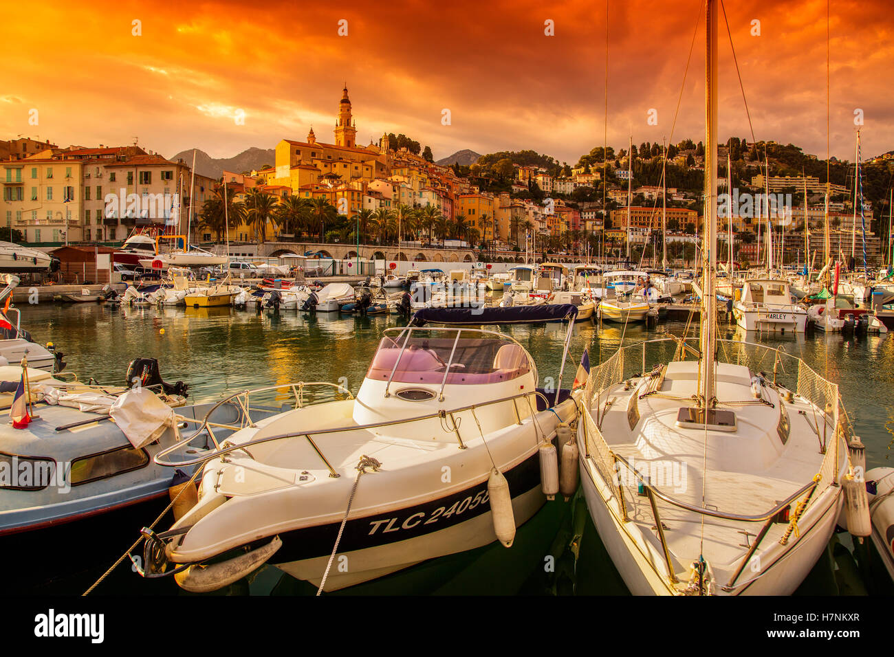 Marina and Old Town with the Basilique of Saint Michel Archange. Menton. Provence Alpes Cote d'Azur. French Riviera. France. Stock Photo