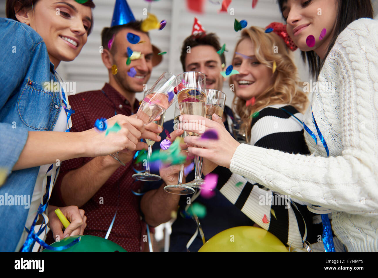 Celebratory toast at the office party Stock Photo - Alamy