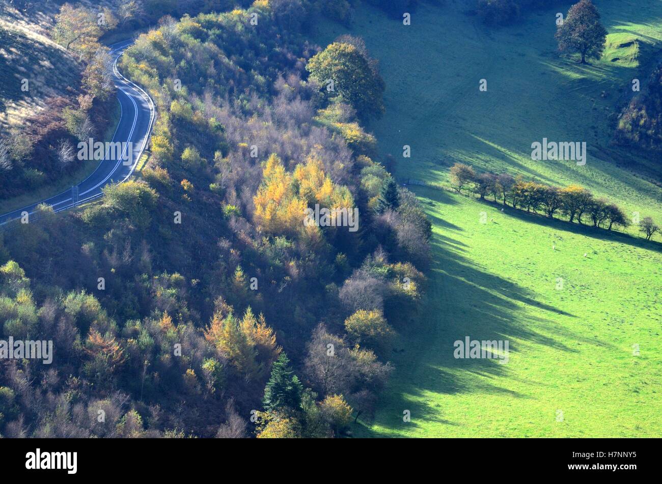 Narrow winding road through mid Wales from Sugarloaf Mountain Cymru UK