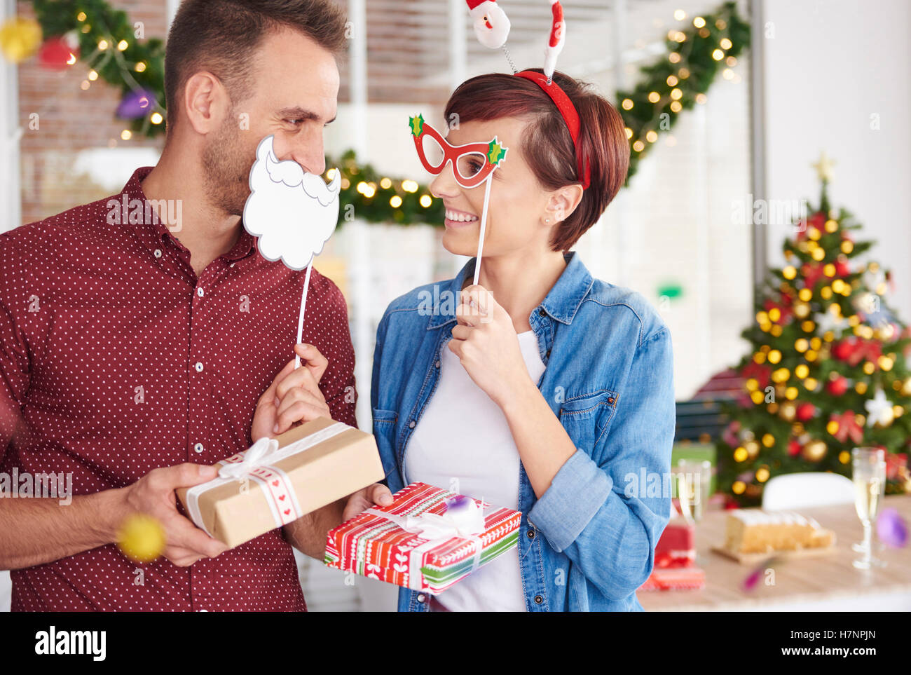Having fun at Christmas office party Stock Photo