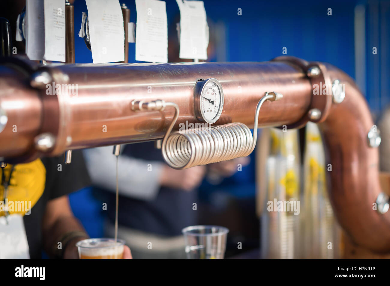 Detail of the draft beer system. Pressure gauge and drain pressure. Stock Photo