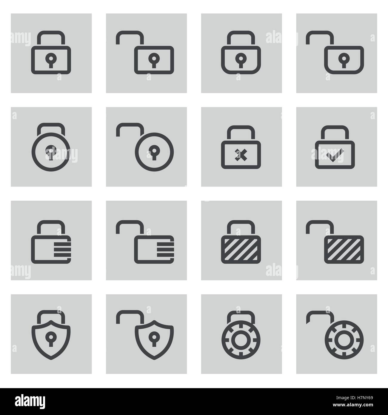 Vector black line locks icons set on grey background Stock Vector Image ...