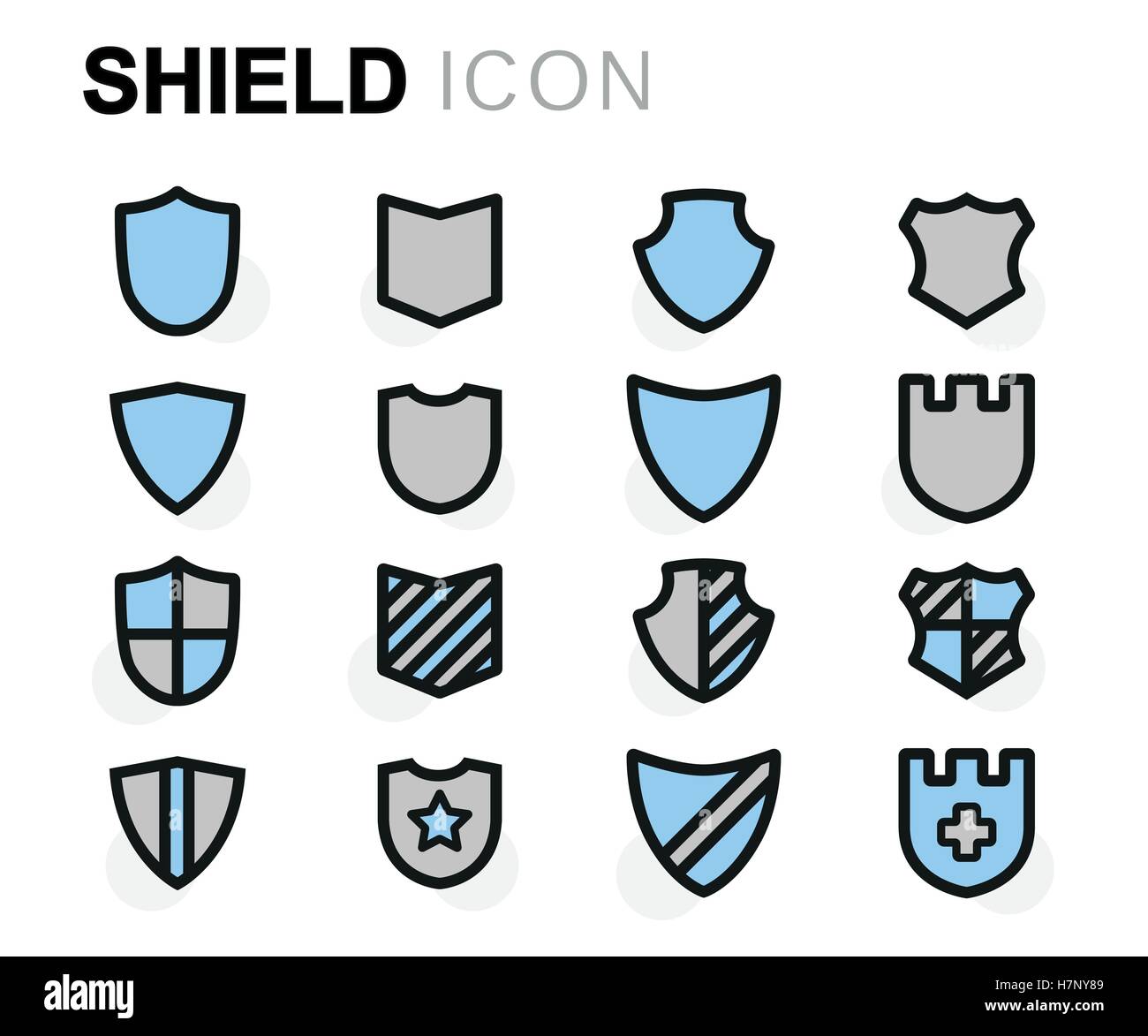 Vector flat line shield icons set on white background Stock Vector ...