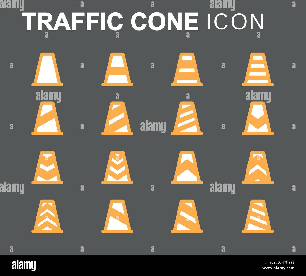 Vector flat line traffic cone icons set on grey background Stock Vector ...