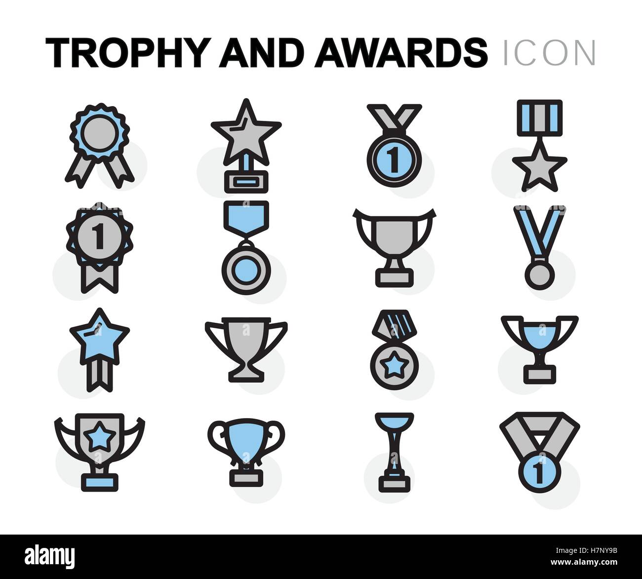 Vector flat line trophy and awards icons set on white background Stock ...