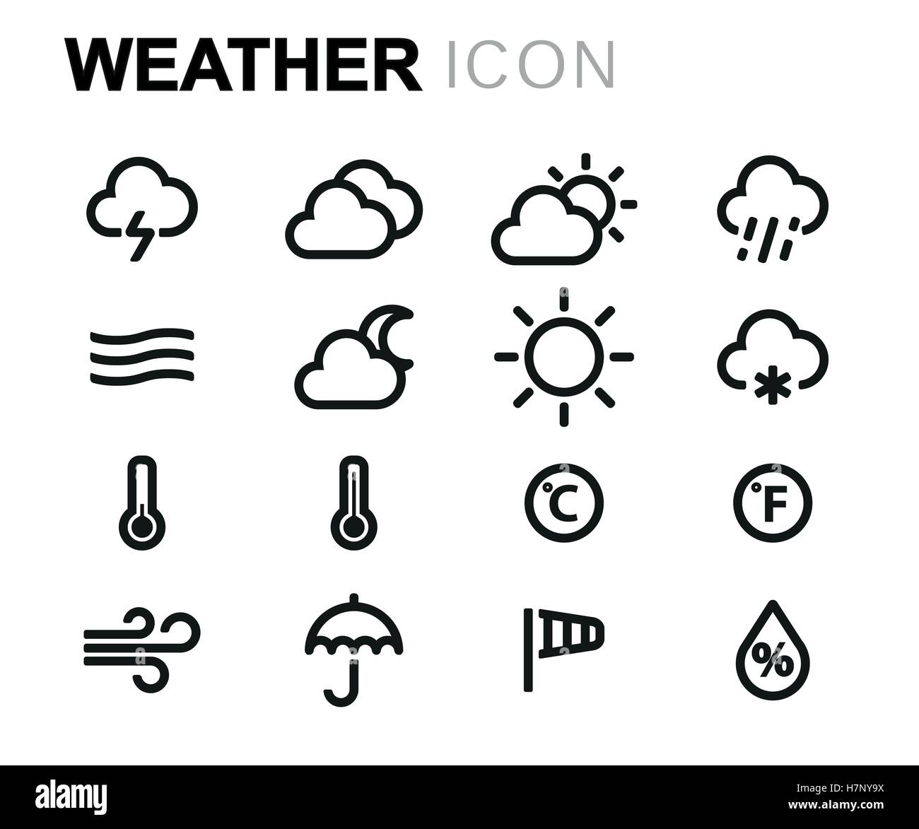 Vector line weather icons set on white background Stock Vector Image ...