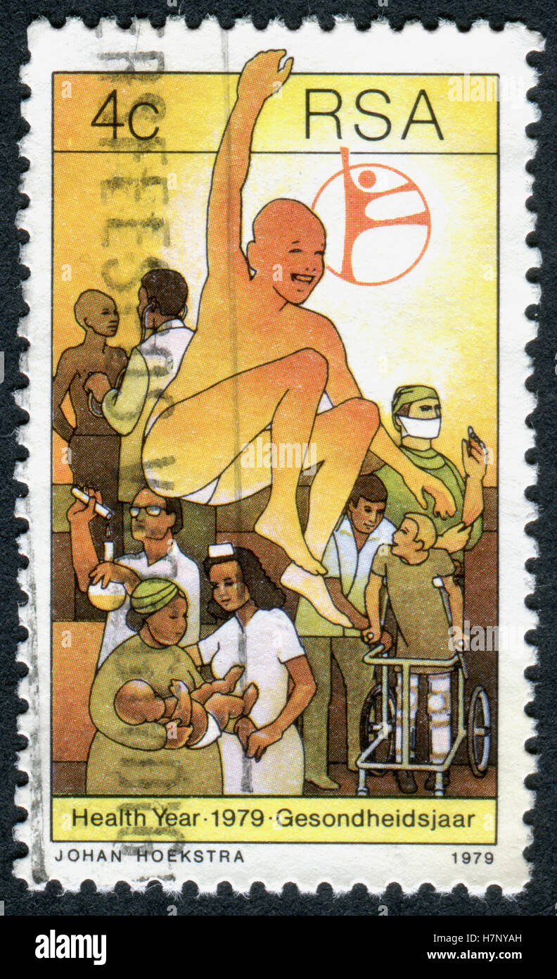 SOUTH AFRICA - CIRCA 1979: A stamp printed in South Africa, dedicated to Health Care and Service, circa 1979 Stock Photo