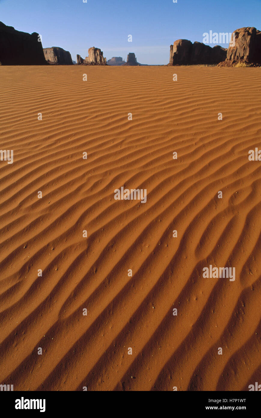 Butte Sand Ripples in sand with buttes in background, Monument Valley Navajo ...