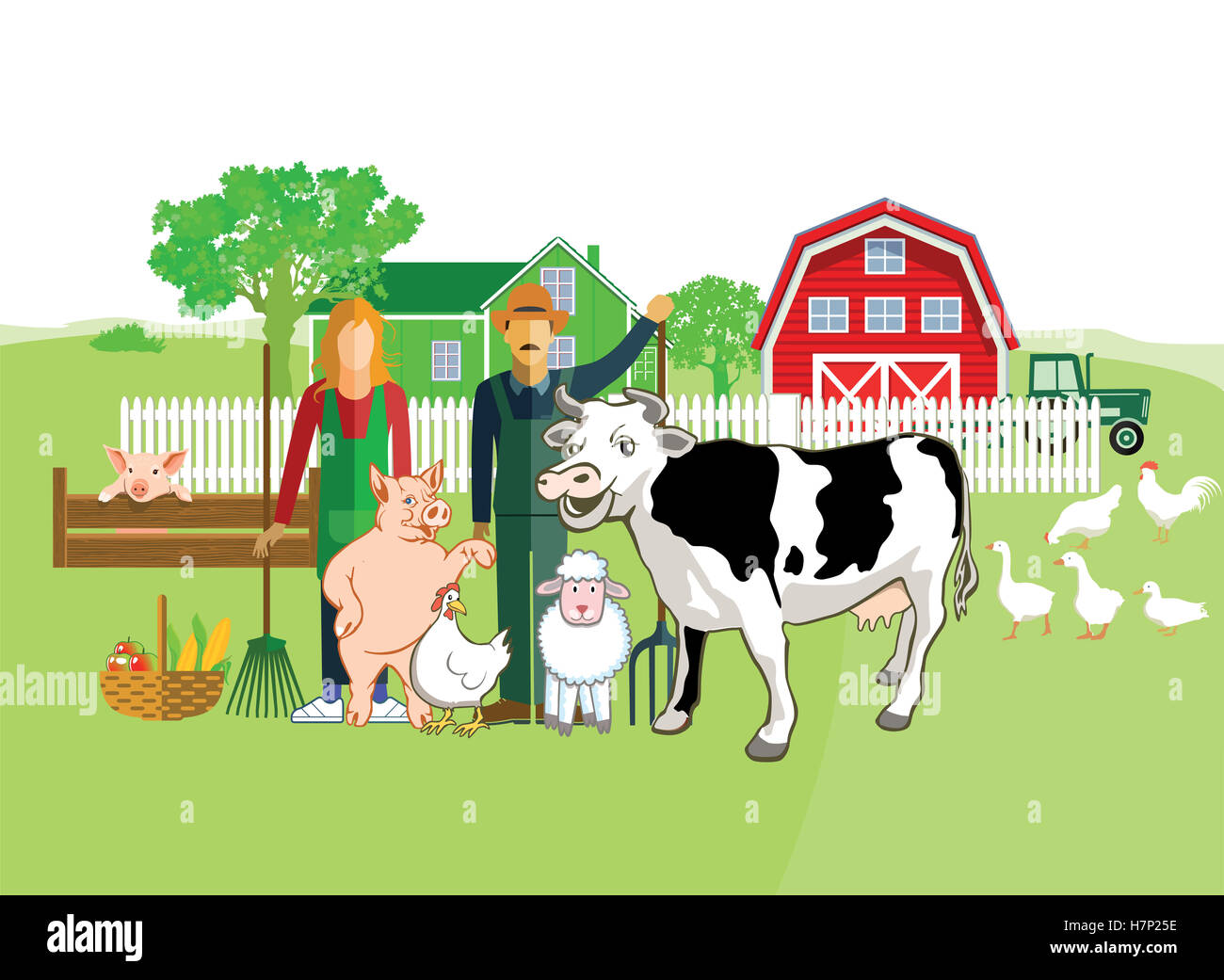 Farm animals with farmers Stock Photo - Alamy