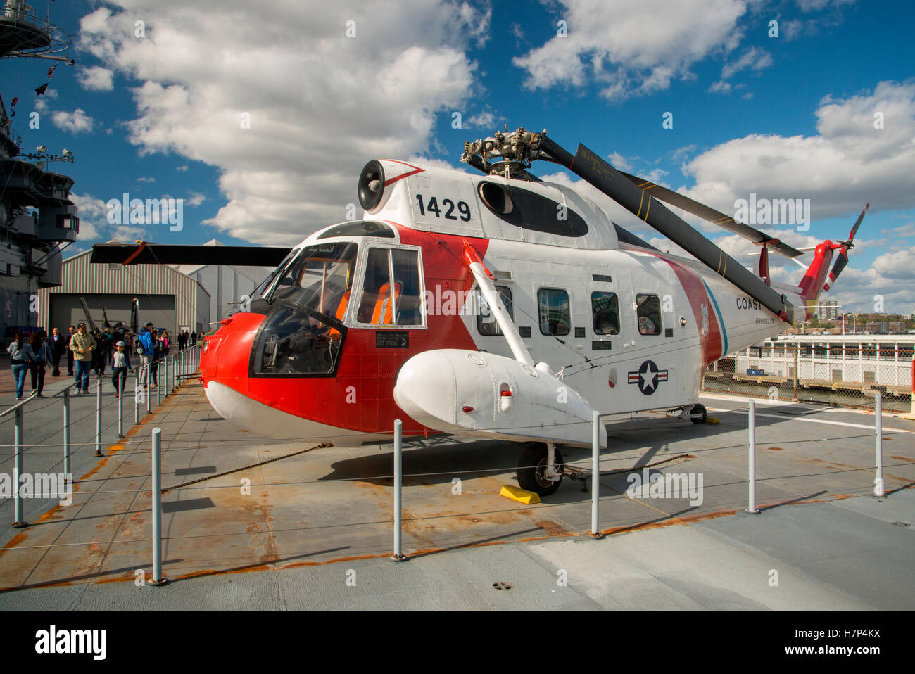 Sikorsky Sea King US Coast Guard Helicopter on the deck of USS Intrepid Museum of Air and Space in New York City Stock Photo
