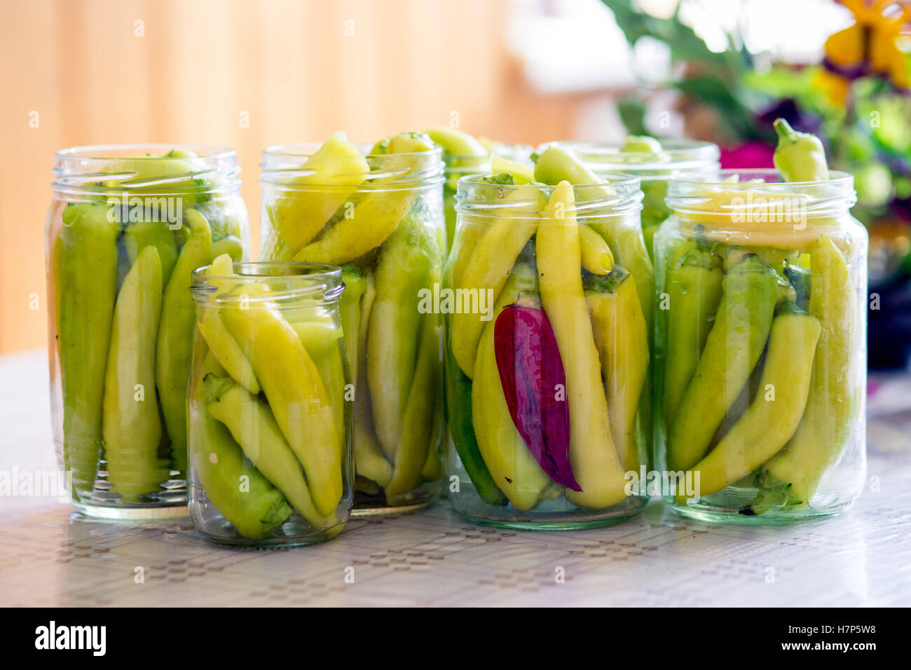 Pickled green peppers Stock Photo Alamy