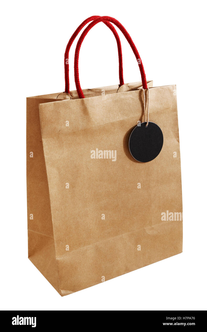 Brown paper shopping bag isolated on white background Stock Photo