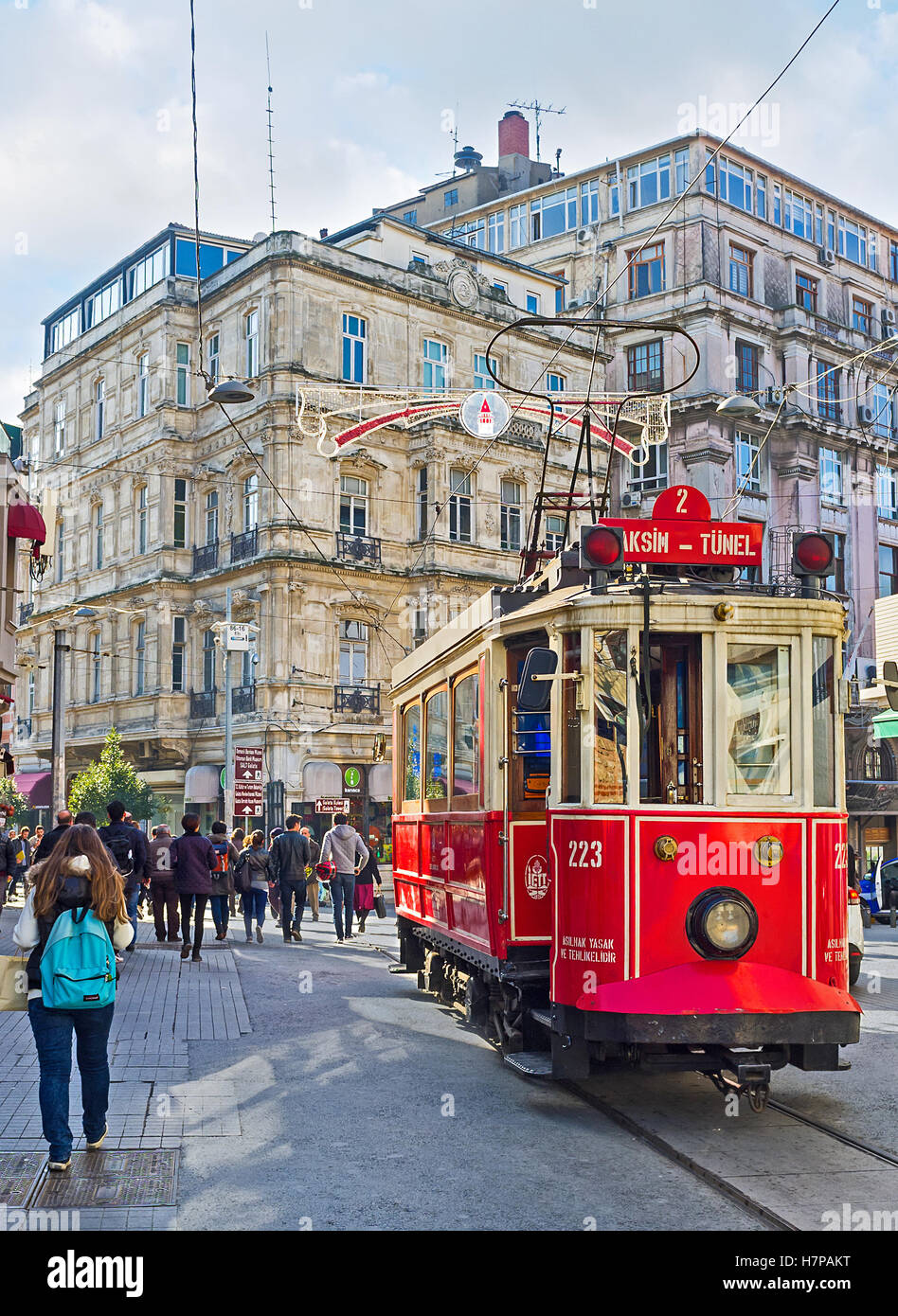 The Tunel is the last tram station in Independence Avenue, here the tram change direction and ride back to Taksim Square Stock Photo