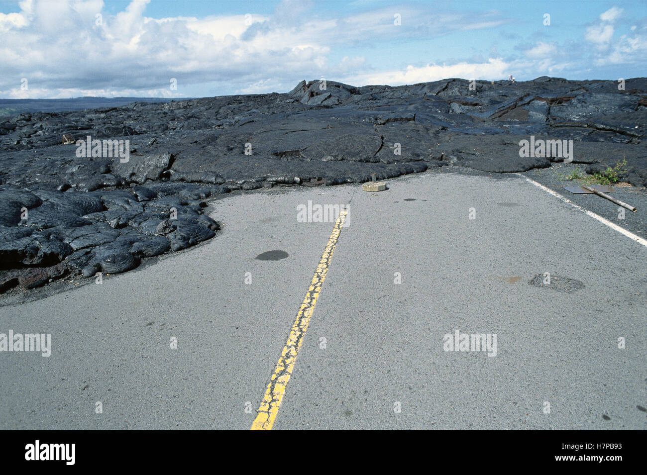 Lava flow over road, Hawaii Stock Photo Alamy