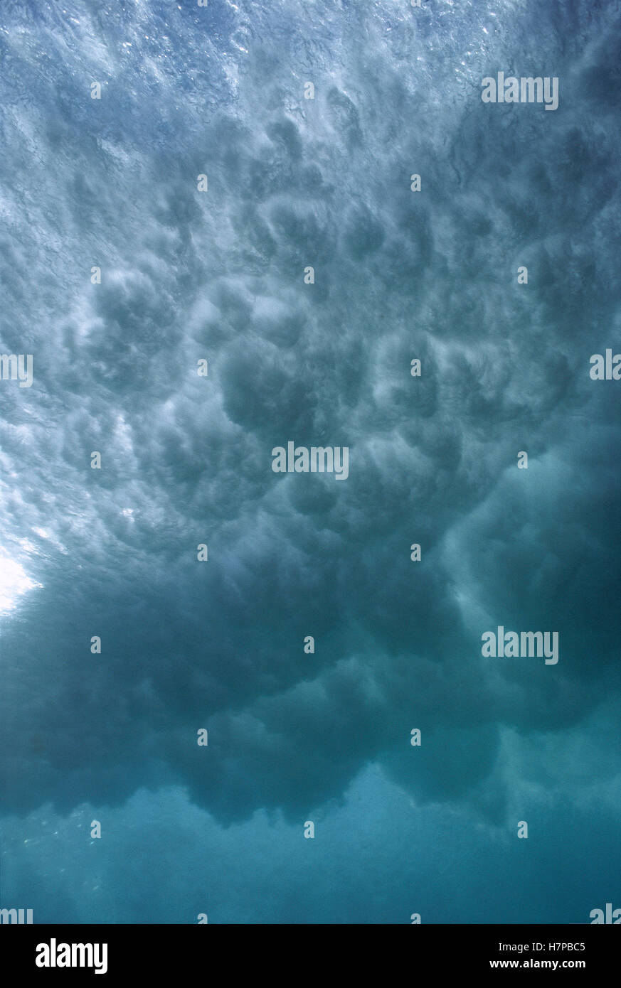 Breaking wave seen from underwater, San Diego, California Stock Photo
