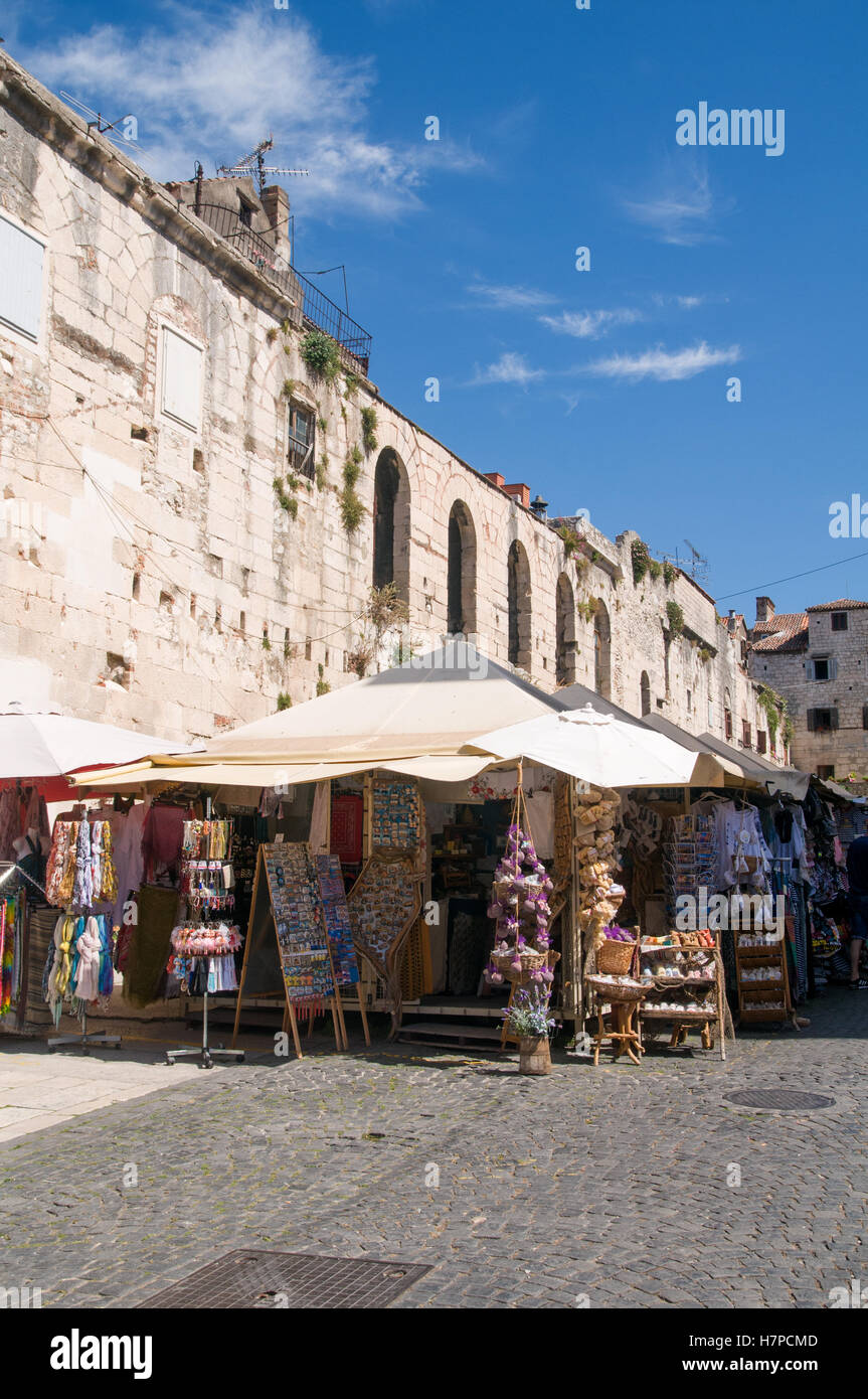 Stalls in the old town market in Split, Croatia Stock Photo