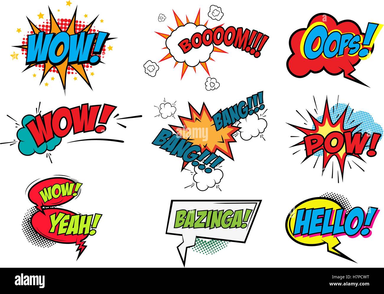 Set of Comic Text, Pop Art style Stock Vector