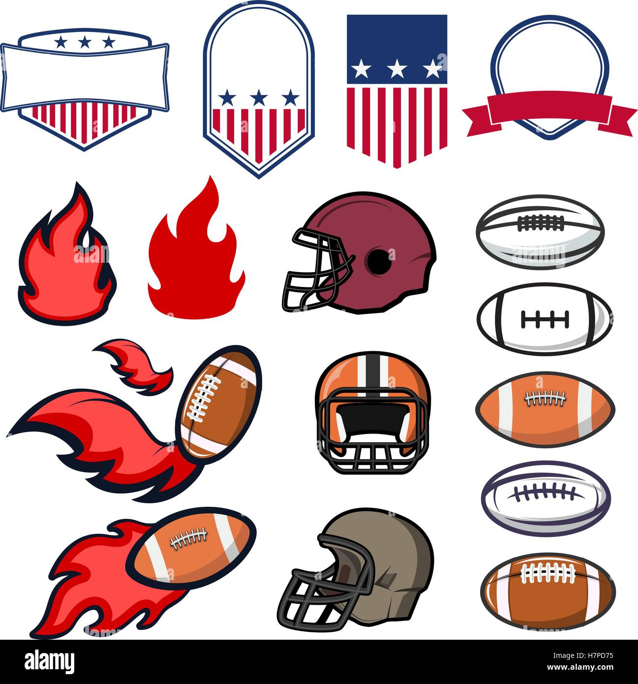 Set of American Football emblems design element and templates. A Stock