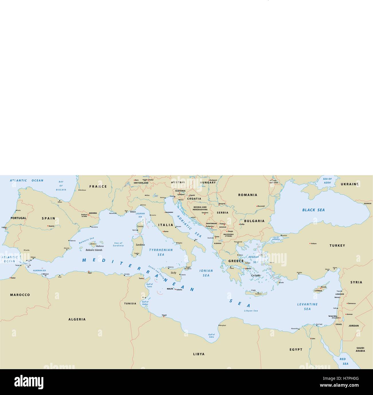 mediterranean sea map Stock Vector