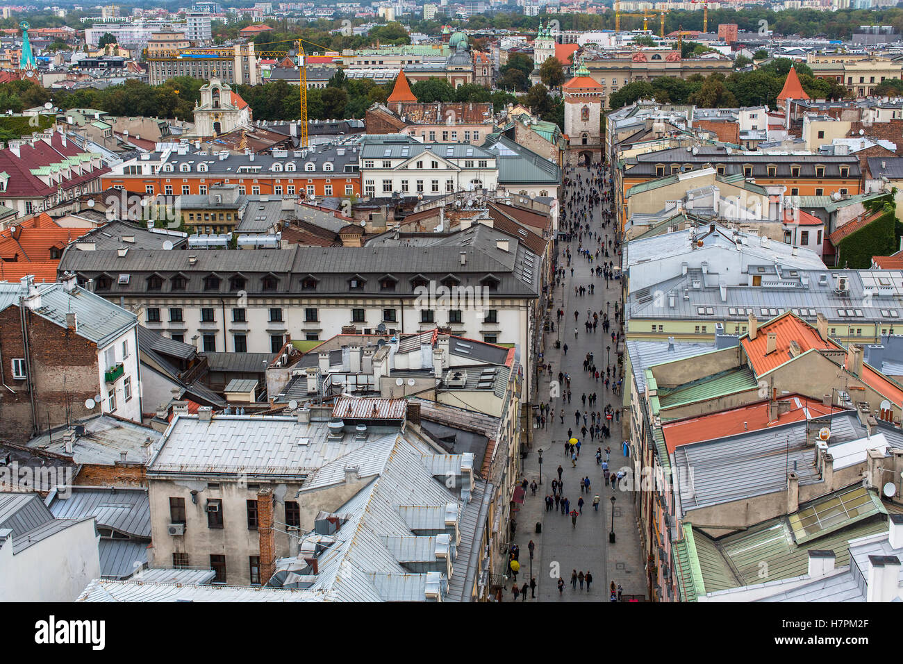 Aerial photo of the rooftops Krakow historic center, Poland Stock Photo ...