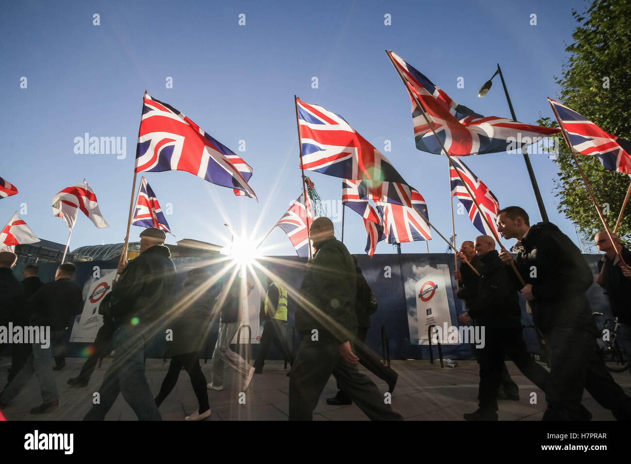 British far-right organisation: The National Front (NF) hold their annual Remembrance Day march through central London, UK. Stock Photo