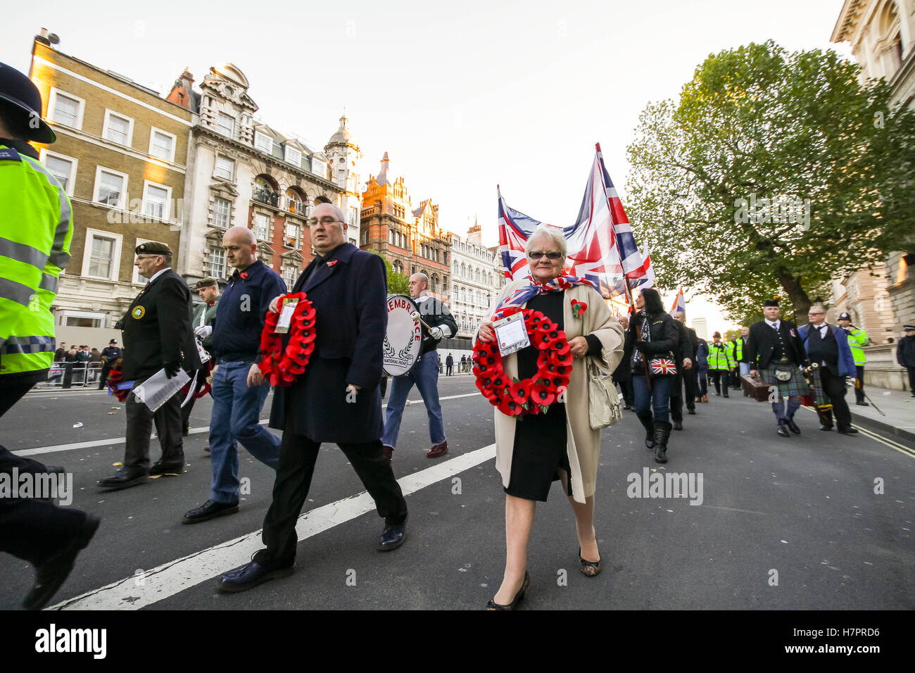 British far-right organisation: The National Front (NF) hold their annual Remembrance Day march through central London, UK. Stock Photo